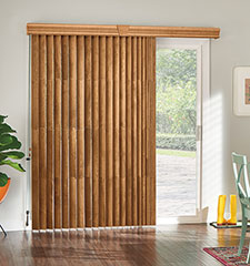 Bali Vertical Wood Blind in Saddle Brown with Traditional Valance
