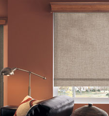 Bali Fiddlestix roller shade shown in color Tea