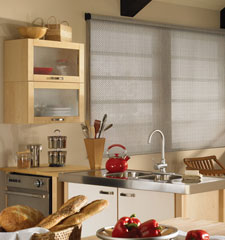 Bali Lattice (5% Openness) roller shade shown in color Pewter