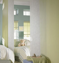 Sliding Panel with Manhattan Light Filtering in Leisure Green and Blossom in White